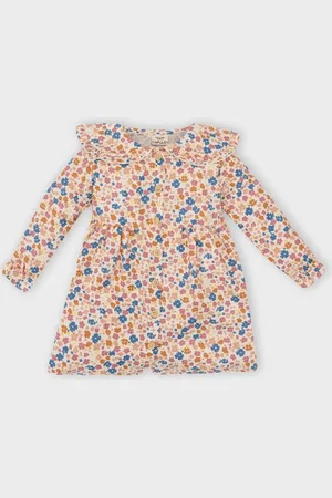 DeFacto Langärmliges Baby-mädchen-twill-kleid Mit Blumendruck Und Rüschenkragen – für Damen - 3–4 Jahre