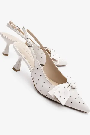 Marjin Stiletto Spitze Zehe Schleife Geheftet Slingback Schuhe Borina Satin - 38
