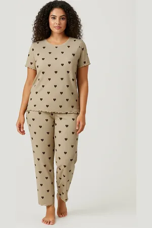 Trendyol Mint Heart Slogan Rubber Detailliertes, Geripptes Strick-pyjama-set für Damen - 6XL
