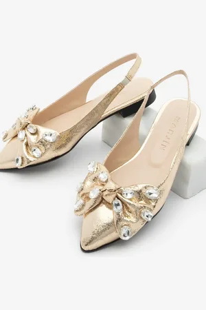 Marjin Ballerinas Mit Spitzer Zehenpartie Und Schleife, Detailliertem Stein, Slingback-schal, Lispen Gold für Damen - 38