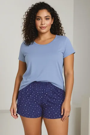 Trendyol Gestricktes Pyjama-set Mit Blauem Sternmuster Und Sechs Saiten für Damen - 6XL