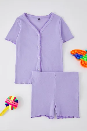 Trendyol Fliederfarbenes, Einfarbig Gestricktes Unter-oberteil-set für Damen - 3–4 Jahre