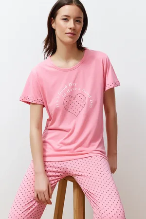 Trendyol Gestricktes Pyjama-set Mit Gepunktetem Slogan-print für Damen - L