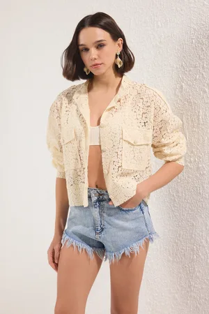 Trendyol Jacke Mit -spitze/brode-blumenmuster für Damen - 38