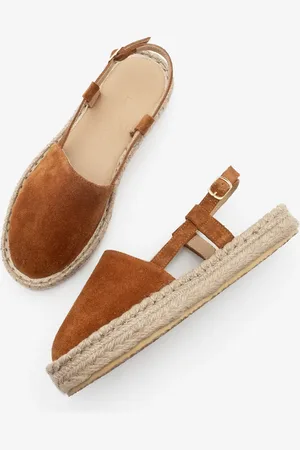 Marjin Espadrille-sandalen Aus Hellbraunem Wildleder – Offener Rücken, Echtes Leder Und Jute-schal für Damen - 40