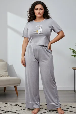 Trendyol Graues Gestricktes Croppyjama-set Mit Weitem Bein, Tbbaw23ai00040 für Damen - 2XL