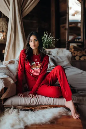 Trendyol Roter Pyjama Aus Strick Mit Neujahrsmotiv 100 % Baumwolle Thmaw25pt00133 für Damen - M