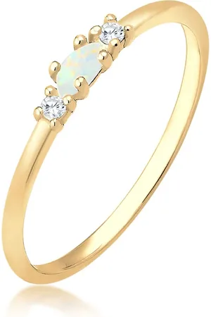 Elli Vintage-ring – Zirkoniumkristalle Und Opal, 925er Sterlingsilber, Vergoldet für Damen - 52