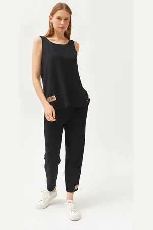 Olalook Schwarze Ärmellose, Lockere Bluse Mit Kristallen, Oberteil Und für Damen - L