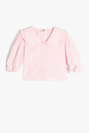 Koton Crop Shirt Aus Baumwolle – Breiter Babykragen, Kurze Ballonärmel für Damen - 9–10 Jahre