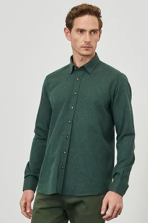 Altınyıldız Classics Dunkelgrünes Slim-fit-flanell-winter-holzfällerhemd Mit Knopfkragen für Herren - S