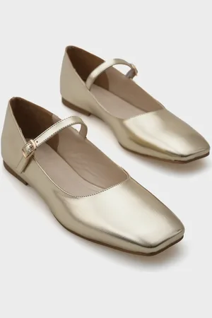 Capone Outfitters Blunt Toe Strapped Marj Jane Metallic Gold Ballerinas für Damen - 36