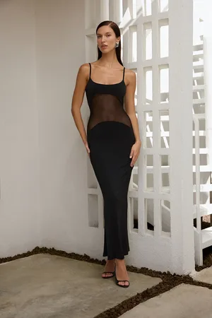 Trendyol Schwarzes, Figurbetontes, Transparentes, Detailliertes, Langes Abendkleid Aus Tüll Mit Transparentem Detail, Abschlussballkleid für Damen - 38