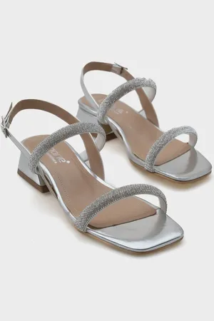 Capone Outfitters Coral Blunt Toe Stone Double Thick Banded Short Heeled Mirror Fabric Women