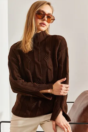 Bianco Lucci Gemusterter Strickpullover Mit Halbem Rollkragen für Damen - Standard