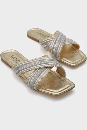 Capone Outfitters Ketty Hausschuhe Mit Flachem Absatz, Glänzender Stumpfer Zehenpartie Und Kreuzriemen für Damen - 38