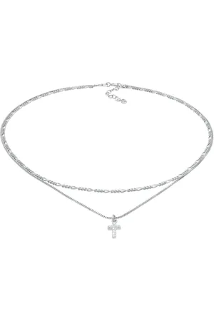 Elli 925er Silberhalskette Layered Choker Kreuz Wasserzeichen für Damen - 36 cm
