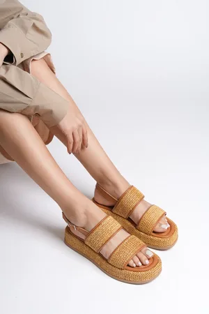 Capone Outfitters Flache Sandalen Aus Stroh Mit Doppeltem Riemen Und Absatz für Damen - 39