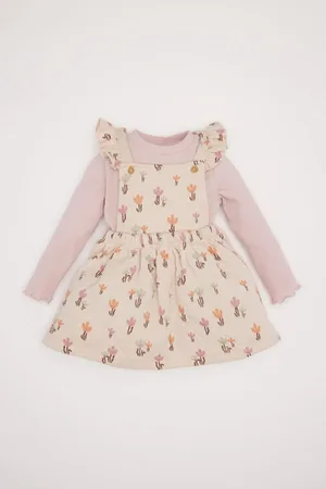 DeFacto 2-teiliges Set Für Babys Und Mädchen, Geblümtes, Geripptes Camisole-kleid, Langärmliges Basic-t-shirt D7252a524wn für Damen - 18–24 Monate