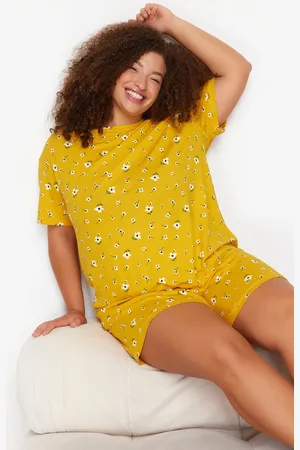 Trendyol Gelbes Pyjama-set Aus Strick Mit Blumenmuster für Damen - XL