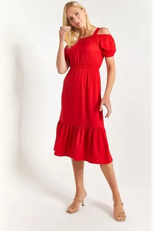 armonika Rotes Kleid Mit Elastischem Taillenträger Arm-21k001214 für Damen - M