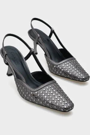 Capone Outfitters Schuhe Mit Offenem Rücken Und Stumpfer Zehenpartie, Gesteinigt, Mittlerer Platin-absatz für Damen - 40