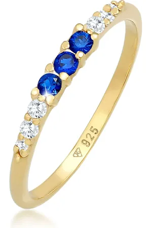 Elli Ring Bandring Aus 925er-sterlingsilber, Exquisit Mit Kubischen Zirkoniumkristallen Und Synthetischem Saphir für Damen - 54