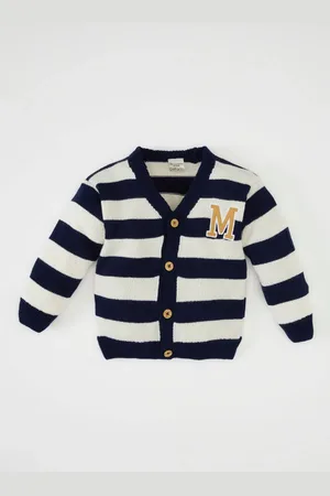 DeFacto Gestreifter, Mit Buchstaben Bestickter, Geknöpfter Strickjacke Für Babys (jungen) C8857a524au für Herren - 12–18 Monate