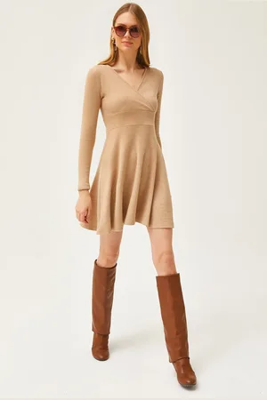 Olalook Minikleid Mit Schmucksteinen, Zweireihigem Kragen Und Rippenmuster für Damen - M