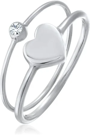 Elli 925 Silber Ring Herz Solitär Kristall 2er Set für Damen - 56