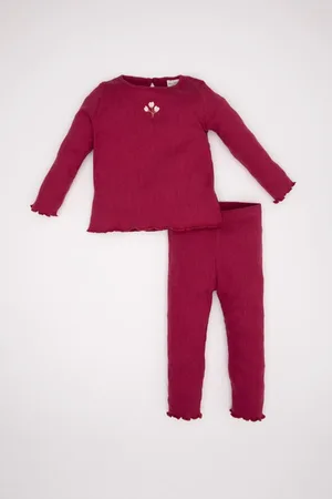 DeFacto Geripptes Leibchen Mit Blumenmuster Für Babys, Mädchen, 2er-set – Langarm-t-shirt Und Elastische Taille für Damen - 18–24 Monate