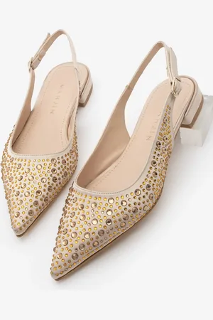 Marjin Ballerina Mit Spitzer Zehenpartie Und Offenem Rücken, Gestrickt, Stein, Vorbi, Satin für Damen - 37
