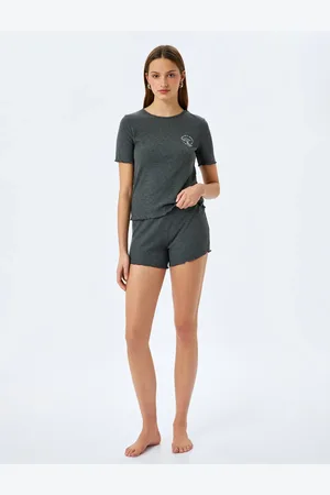 Koton Kurzärmliges Pyjama-set Mit Rundhalsausschnitt Und Stickerei-detail für Damen - L