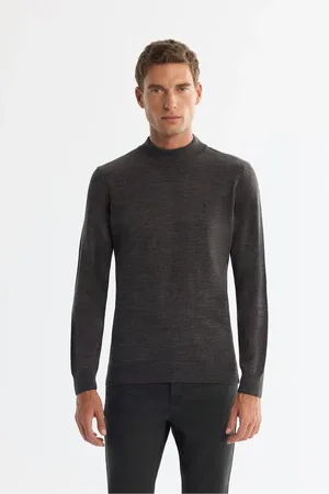 Avva Anthrazitfarbener, Fusselfreier Strickpullover Mit Halbem Rollkragen E 005001 für Herren - XS