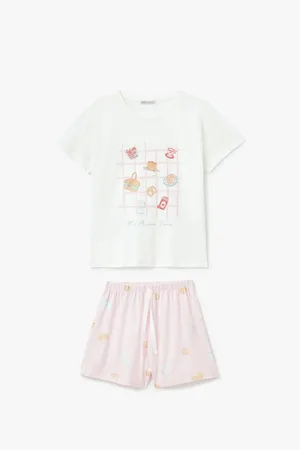 Koton Bedrucktes Kurzarm-pyjama-set Aus Baumwolle Mit Rundhalsausschnitt für Damen - L