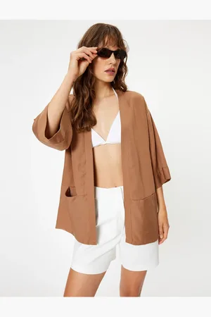 Koton Leinen-mischung Kimono 3/4 Weite Ärmel Lose Form für Damen - 40