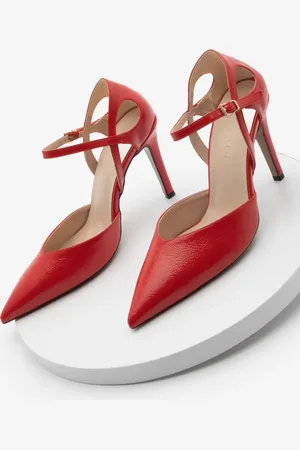Marjin Stiletto-schuhe – Spitze Zehenpartie Mit Knöchelriemen, Rote Lackleder-absätze - 37