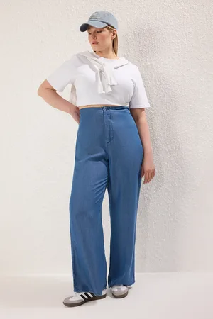 Trendyol Dunkelblaue Tencel-jeans Mit Hoher Taille Und Weitem Bein In Übergröße Mit Weitem Bein für Damen - 42