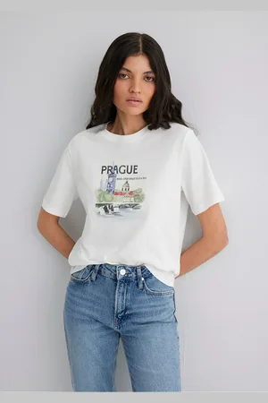 Mavi Weißes T-shirt Mit Prag-aufdruck, Reguläre Passform -70057 für Damen - M