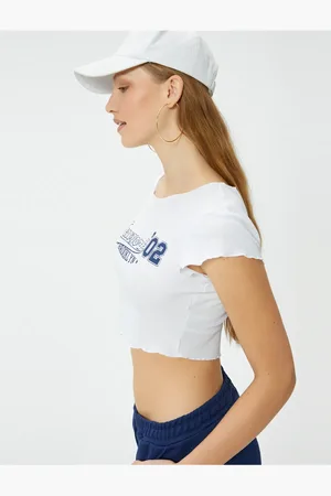 Koton New York Crop T-shirt Kurzarm Rundhals Slim Fit für Damen - S