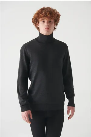 Avva Anthrazitfarbener Rollkragenpullover Aus Wollmischung E 005014 für Herren - XS