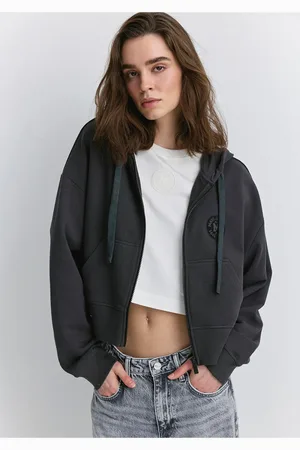 Mavi Anthrazitfarbenes Crop-sweatshirt Mit Patch-logo Und Reißverschluss 1s10297-70087 für Damen - XS
