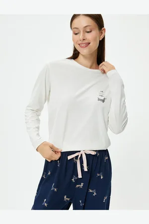 Koton Langärmliges, Bedrucktes Baumwoll-pyjama-set – Gerades Bein für Damen - S
