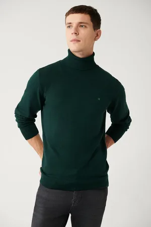 Avva Grüner Strickpullover Mit Rollkragenpullover E 005002 für Herren - XL