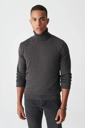 Avva Anthrazitfarbener Strickpullover Mit Rollkragenpullover E 005002 für Herren - M