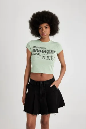 DeFacto Bedrucktes Geripptes Camisole-t-shirt Mit Rundhalsausschnitt Kurzarm B6813ax24sm für Damen - L