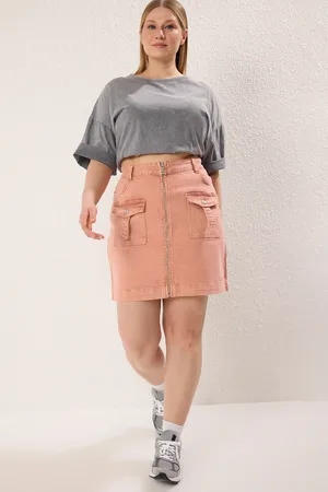 Trendyol Fliese Dehnbarer Denim-rock In Übergröße Mit Taschendetail für Damen - 50