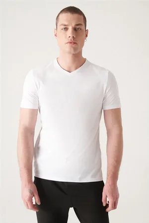 Avva Weißes T-shirt Mit V-ausschnitt Aus 100 % Baumwolle E 001001 für Herren - S