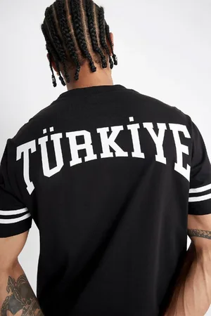 DeFacto Türkiye Bedrucktes Sport-t-shirt Mit Hohem Kragen Und Kurzen Ärmeln D5263ax24sm für Herren - XL