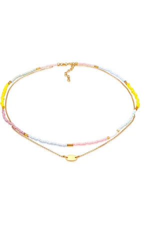 Elli Halskette – Halsband, Layered Beads, Pastell 925er Sterlingsilber, Vergoldet für Damen - 36 cm